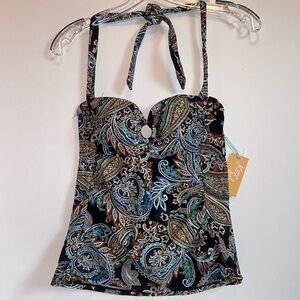 Kona Sol Black Brown Blue Paisley Tankini Swim  Women’s Small SUMMER SALE $10